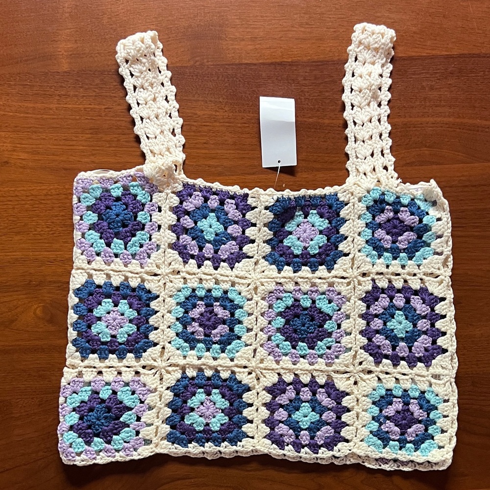 FORE Crochet Patchwork Tank Top - Purple and Cream